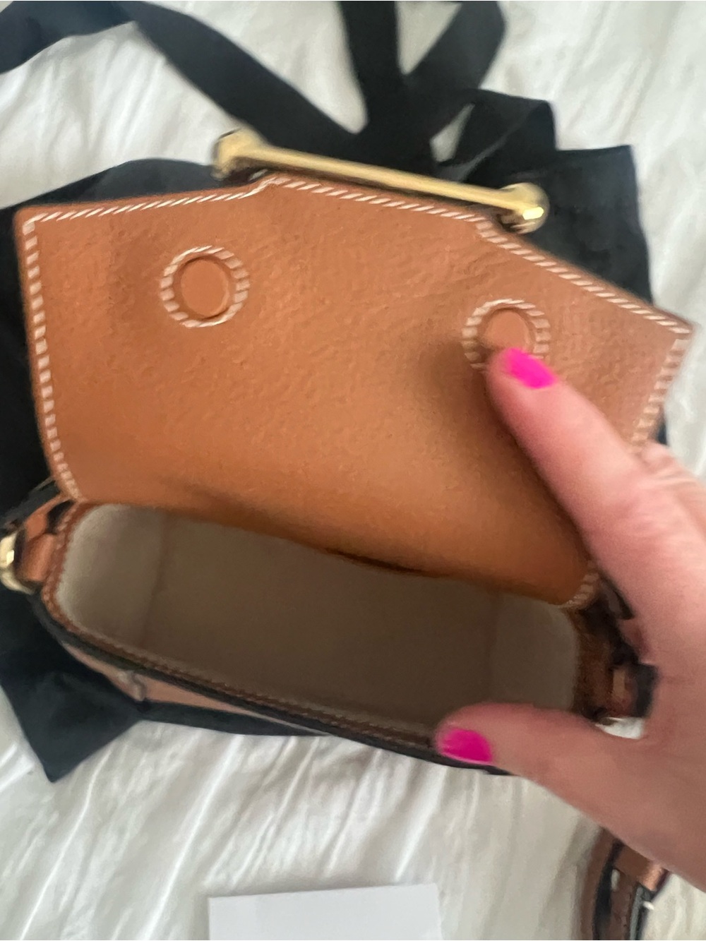 Strathberry Tan Leather Top-Handle Crossbody Bag Nano Mosaic like new - Picture 11 of 15